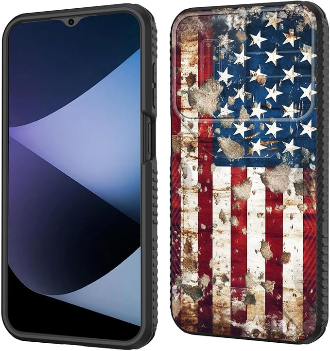 for Galaxy A15 5G Case Built in Slide Camera Lens Cover,Heavy Duty Shockproof Protection Dual Layer Case for Samsung Galaxy A15 5G 6.5 inch 2024,Rustic American Flag