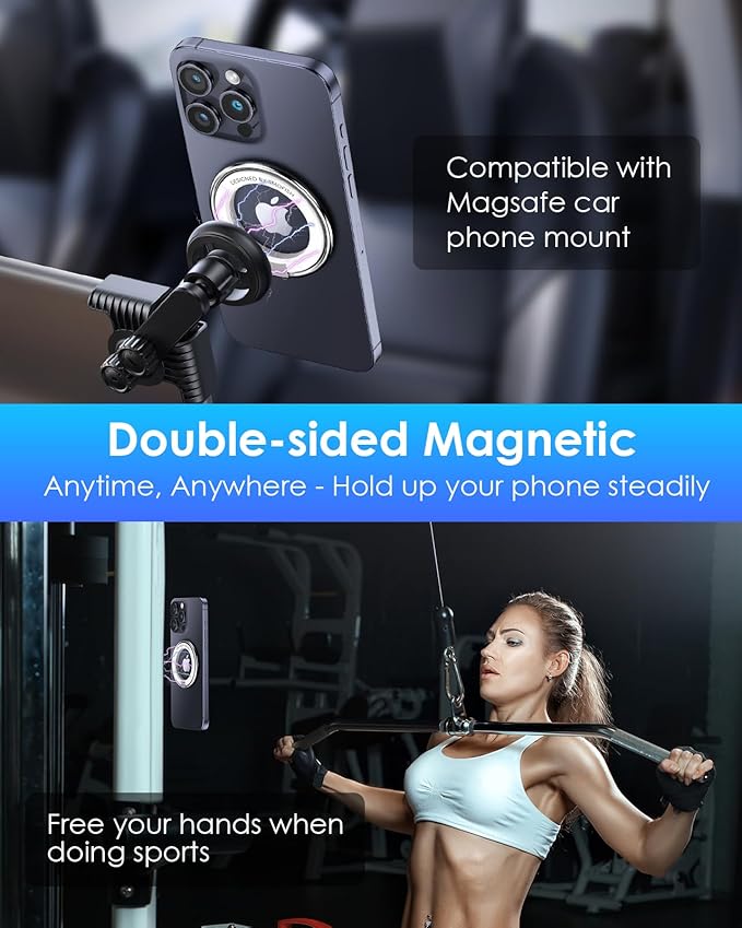 Upgraded MagSafe Phone Ring Holder - Magnetic Grip Stand & Finger Kickstand, Dual-Sided Magnetic Design, Compatible with iPhone 16 Pro Max/15/14/13/12 and MagSafe Accessories