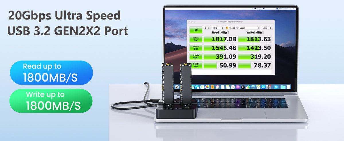 Dual Bay NVMe SSD Cloner & Duplicator - 20Gbps USB 3.2 Gen 2x2 M.2 Enclosure Dock, Tool-Free Offline Clone Reader/Adapter for PCIe NVMe SSDs (M-Key/B+M Key) Supports 2230 2242 2260 2280 22110