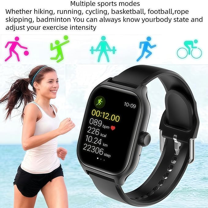 Smart Watch for Women Men Fitness (Answer/Make Calls) Compatible with iPhone/Android Phones, 2.01" HD Screen Outdoor Sport Running Watches Health Tracker Heart Rate Monitor Step Counter (Black)
