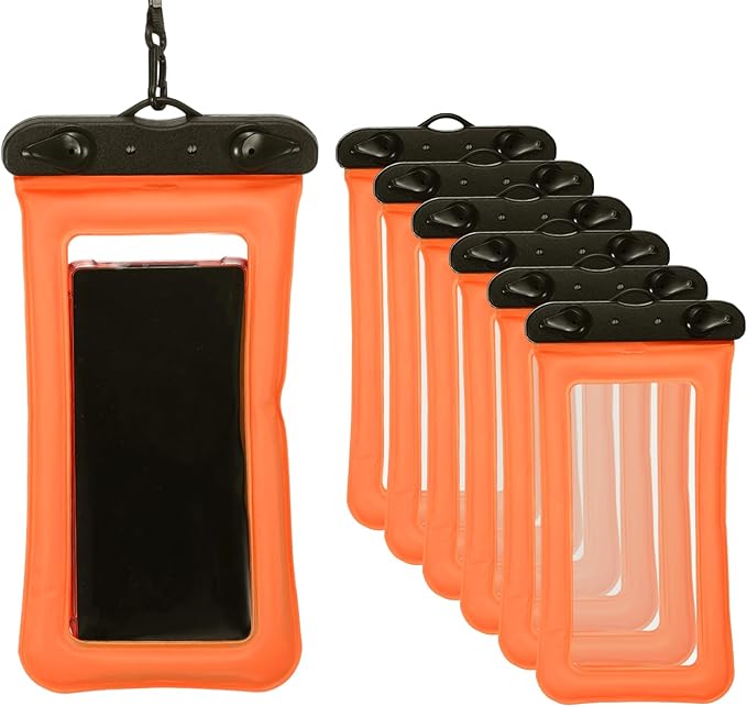 PATIKIL 6Pcs Waterproof Phone Pouch Floating No Sink Universal Cellphone Dry Bag Waterproof Phone Case for Kayaking Beach Swimming Hiking, Orange