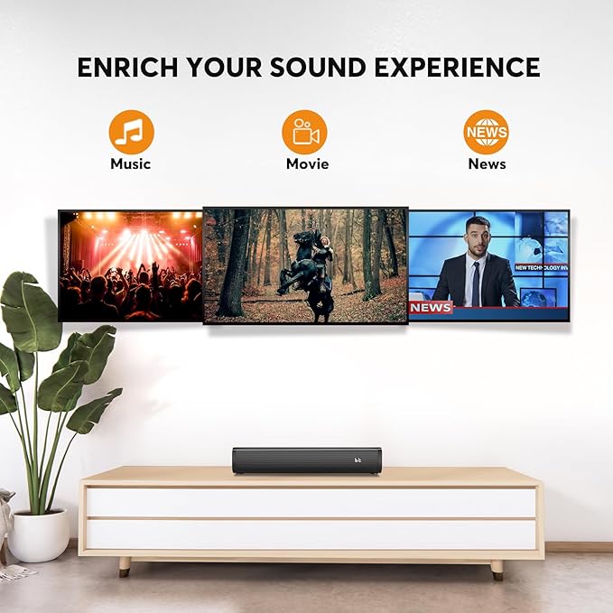 Wohome 2.1 Sound Bars for TV, Built-in Subwoofer, 6 Levels Voice Enhancement, 16 Inches TV Soundbar Speakers with Bluetooth 5.3/Optical/AUX/USB Connection, Wall Mount, 3 EQ Modes, S100