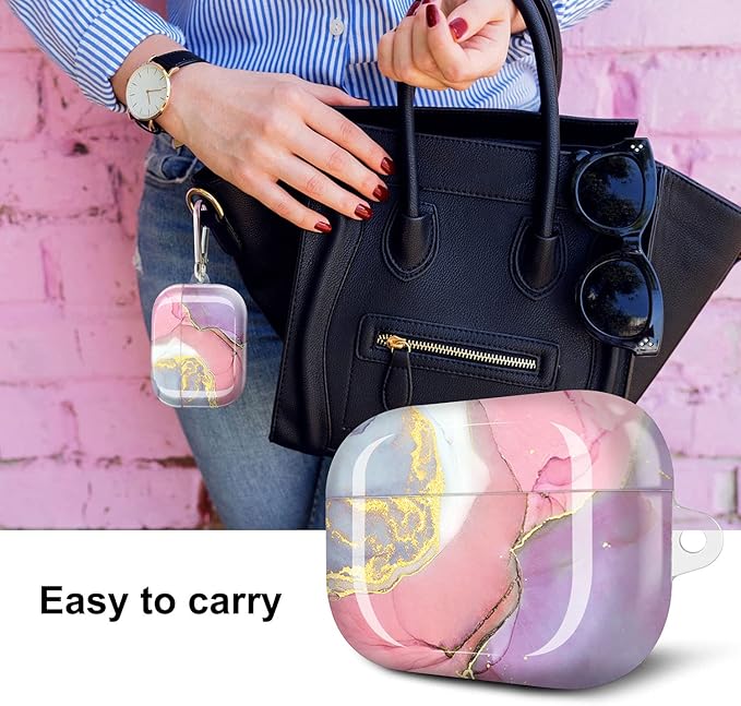 JIAXIUFEN Compatible with AirPods Pro 2019 / Airpods Pro 2nd Generation Case Cover Gold Sparkle Glitter Marble Design Cute Full Protective Silicone TPU Skin Accessories for Women Girl Pink Purple