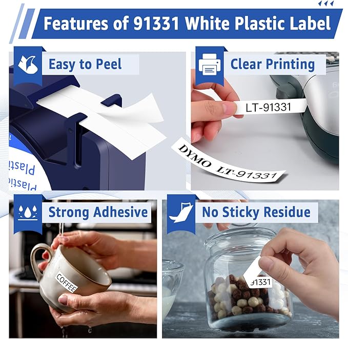 5 Pack 91331 Plastic White LetraTag Label Tape Compatible for Dymo Label Maker Refills S0721660 12mm x 4m for Dymo Letratag Refills LT100H LT100T 200B QX50
