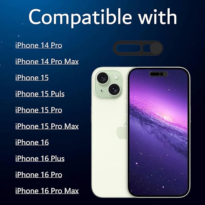 Front Camera Cover, Camera Cover Compatible with iPhone 14Pro/14Pro Max/iPhone15/15Puls/15Pro/15ProMax/iPhone16/16Pro16Plus/16Pro Max,Webcam Cover Protector Protect Privacy and Security(2PCS,Black)