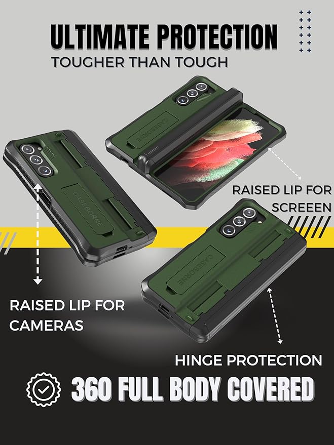 CaseBorne V Compatible with Samsung Galaxy Z Fold 5 Case - Full Body Protective Case with Hinge Cover, [Tempered Glass Screen Protector], Kickstand and S Pen Holder, [Recycled Materials] Green