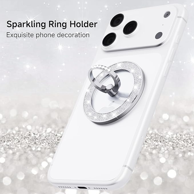 PZOZ Magnetic Phone Ring Holder Stand for Magsafe, Shiny Decorative Ring Clasp with 360° Rotation Finger Ring Kickstand, MagSafe Accessories for iPhone Android Magnetic Phone Case