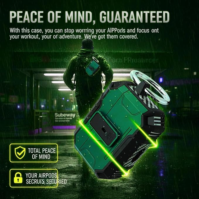 for AirPods Pro 3 Case, Secure Lock Magnetic Lid Cover with Keychain, Military Grade Shockproof Protective Case for Airpods Pro 3rd Generation, Wireless Charging & Front LED Visible, Green