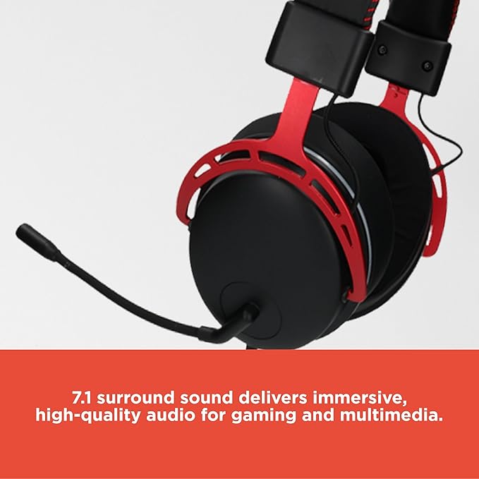 RadioShack Gaming 7.1 USB Headphones – Immersive Surround Sound, 50mm Drivers, 20Hz-20kHz Frequency Range, 32Ω Impedance, Black & Red Design for Gamers