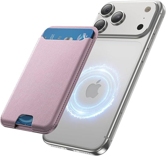for MagSafe Wallet, 3 Cards Holder, Slim Magnetic Phone Wallet for iPhone 17/16/15/14/13/12 Pro Max Plus Air Series,RFID Blocking Vegan Leather,Pink