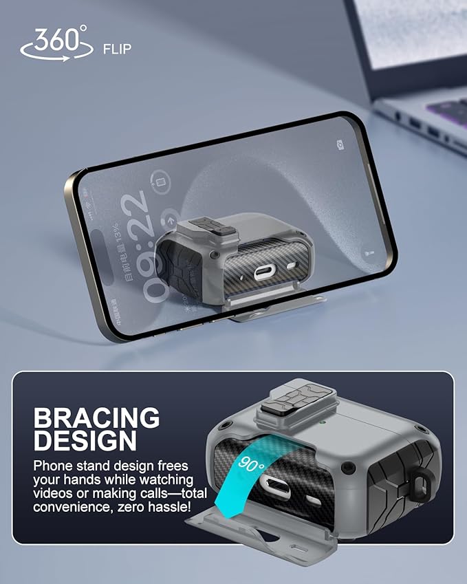 Lerobo for AirPods Pro 2 Case with Cleaner Kit,Hard Protective Cover with Phone Stand Compatible with Magsafe for AirPods Pro 2nd/1st (USB-C/Lightning Cable), Magnetic Lock,Drop Protection, Gray