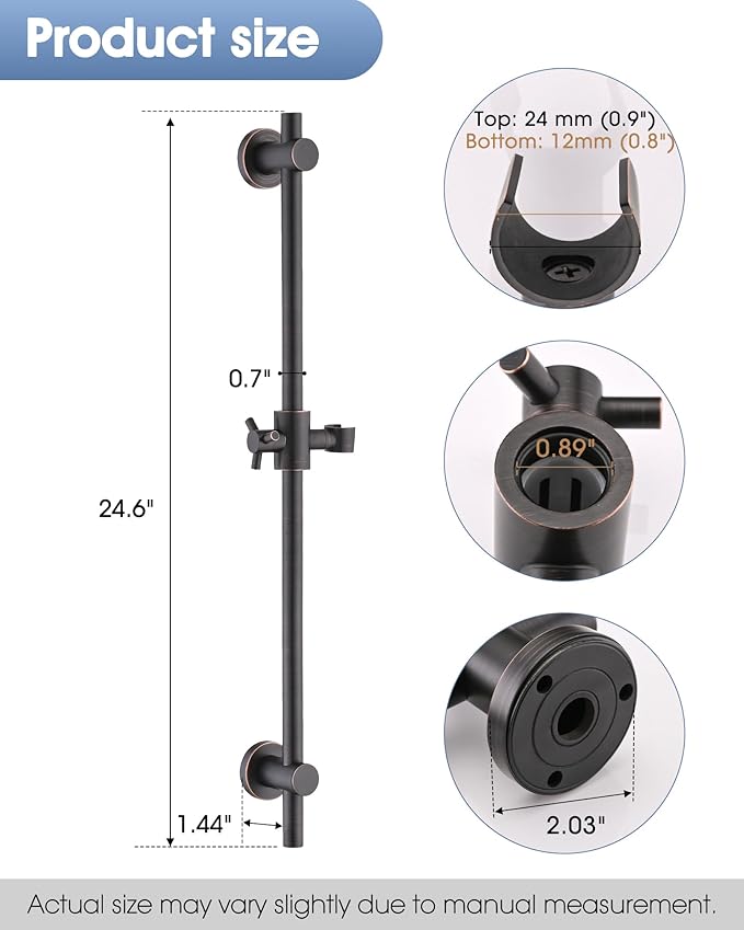 Shower Slide Bar with Adjustable Handheld Shower Head Holder, 25 Inch SUS304 Stainless Steel Shower Rail, Replacement for RV, Camper, Hotel & Bathroom, Polished Oil Rubbed Bronze