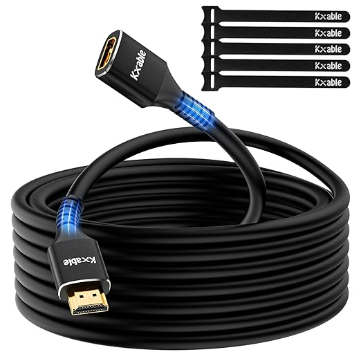 8K HDMI Extension Cable 35 FT, HDMI 2.1 Ultra High Speed Male to Female Cord Adapter, 24AWG OFC Conductor, Compatible with Roku TV Stick PS5 PS4 Xbox Laptop PC Player Google Chromecast Wii U HDTV