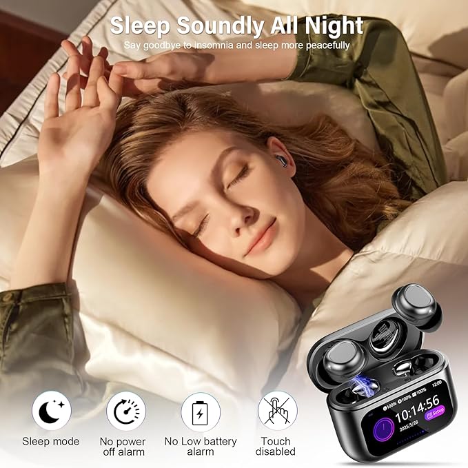 Sleep Earbuds Bluetooth 5.4 in Ear Touch Screen Sleep Headphones, Small Design Mini Sleep Earbuds for Side Sleepers with Sleep Mode, 48H Playtime Sleep Earphones Clear Calls, Carbonblack