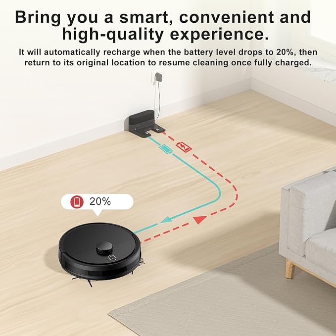 2025 Robot Vacuum Cleaner Intelligent Laser Navigation Rapid Mapping 120-Minute Battery Life Personalised Cleaning Settings Powerful Suction Pet Hair Removal Suitable for All Floor Types-Black