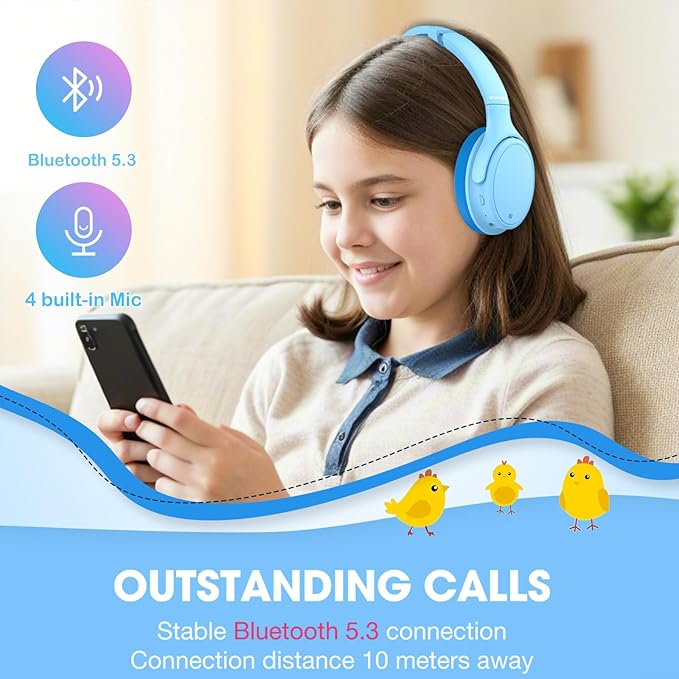 INFURTURE Active Noise Cancelling Headphones, Kids Bluetooth Headphones Wireless Over Ear Headphone, 85/94dB Volume Limited, 50H ANC & 90H Normal Playtime,for Airplane/Train/Auto/idea Gift