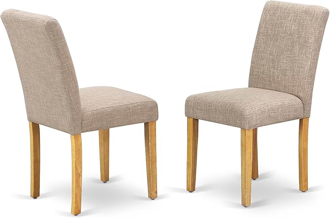 East West Furniture 1NDAB5-OAK-04 5 Piece Dining Set Includes a Rectangle Dining Room Table with Dropleaf and 4 Light Tan Linen Fabric Upholstered Parson Chairs, 30x48 Inch, Oak