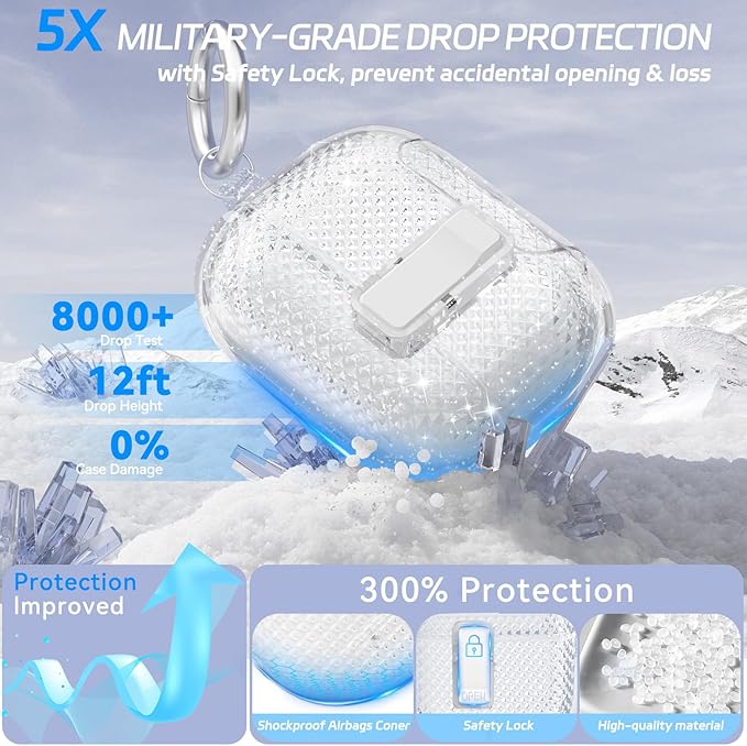 for AirPods Pro 2 Case with Phone Stand & Secure Lock, Auto-Open Clear Cover Compatible with Apple AirPods Pro 2nd/1st Gen (2023,2022,2019) with Cleaning Kit & Keychain (Shine)