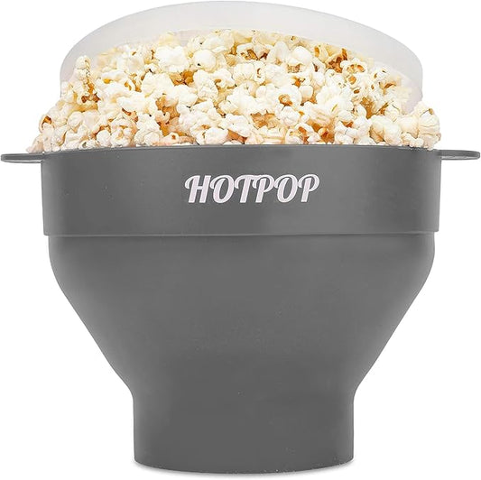 The Original Hotpop Microwave Popcorn Popper, Silicone Popcorn Maker, Collapsible Bowl BPA-Free and Dishwasher Safe- 20 Colors Available (Gray)