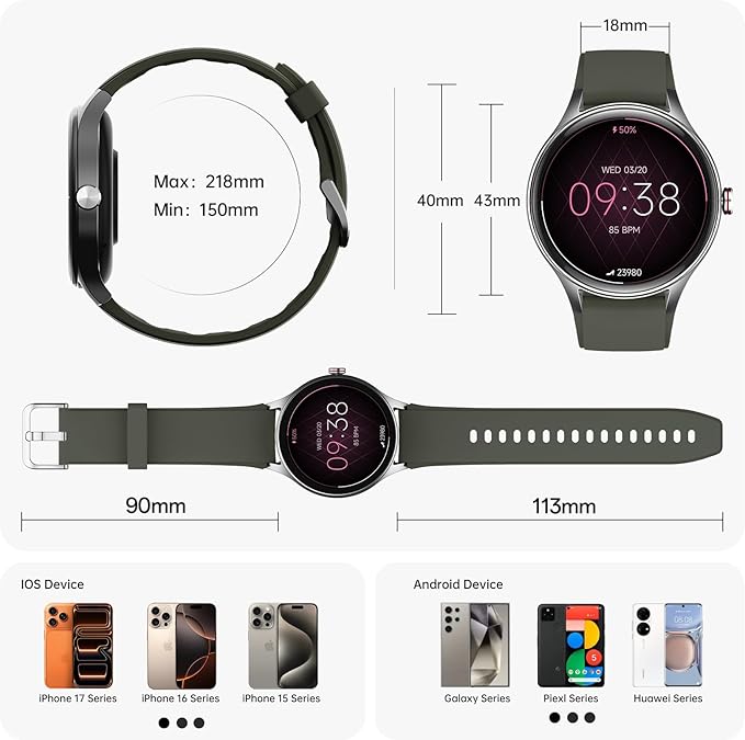 Smart Watch for Men,1.57inch AMOLED Touchscreen Fitness Watch for iPhone & Android,Heart Rate/Sp02/Sleep Monitor,110+ Sport Modes IP68 Waterproof Bluetooth Calls,2 Bands (Green, 1.57)