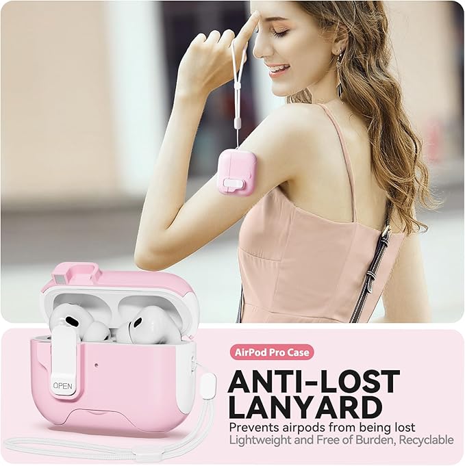 for AirPods Pro 2 Case with Safety Lock & Phone Stand, Auto Opening AirPods Pro Case Cover Compatible with Airpods Pro 2nd/1st Generation Cases for Women Girly with Cleaner,Lanyard, Drop Protective