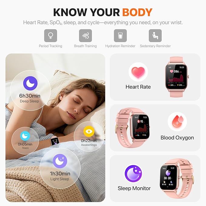 Smart Watch for Women Men,(Answer/Make Call) 1.83'' HD Fitness Activity Tracker Smartwatch for Android iPhone iOS Compatible,IP68 Waterproof Step Counter with Sleep Monitor (Modern, Pink, 1.83)