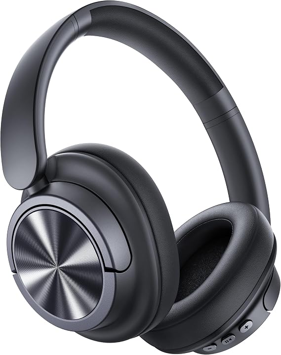 Hybrid Active Noise Cancelling Headphones 120H Playtime Wireless Headphones Bluetooth 6.0 Over Ear Headphones with 6 ENC HD Call Mic, Hi-Res 360° Spatial Audio ANC Headphone for Travel Workout Black