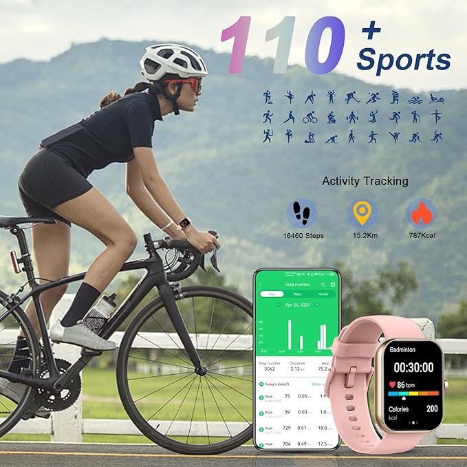 Smart Watch for Women(Answer/Make Call), 1.96" HD Smartwatch 2025 New Fitness Watch with 110+ Sport Modes/Heart Rate/Sleep Monitor/Pedometer, IP68 Waterproof Fitness Activity Tracker for Android iOS