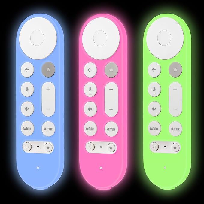 LEFXMOPHY 3-Pack Cover for Google TV Streamer 4K 2024 Voice Remote Silicone Case Protective Skin (Luminous Green Blue Hot Pink)