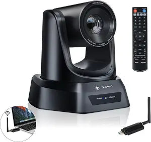 TONGVEO Wireless AI PTZ 20X Zoom Camera with Auto-Tracking: Built-in 5.8GHz Receiver for Cable-Free Setup, 1080P 60fps Conference Camera for Church Services, Online Classes & Hybrid Meetings