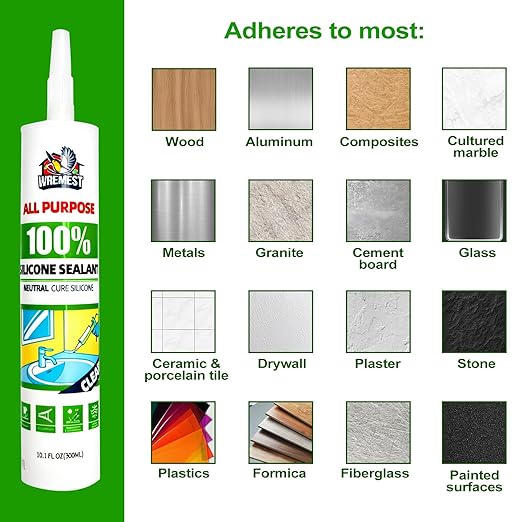 Silicone Caulk,10 fl oz Cartridge,12 Pack,Clear,100% Silicone Sealant Waterproof,Shrink & Crack Proof,Adhesive Sealant for Kitchen and Bathroom, Shower,Toilet, Sink, Window and Door