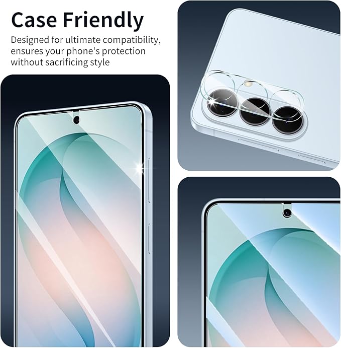 3+3-Pack, Screen Protector and Camera Lens Protector for Samsung Galaxy S26, Tempered Glass Film, Impact-Protection, HD, Anti-Scratch, 9H Hardness, Case Friendly, Bubble Free