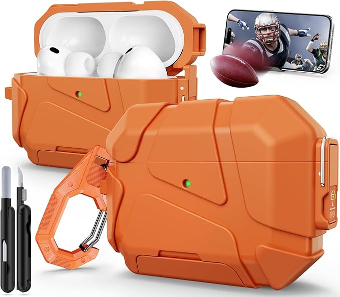 for AirPods Pro 3rd Case (2025 New),Secure Lock & Phone Stand Design Compatible with Airpods Pro 3 Generation Cover with Cleaner Kit-Orange