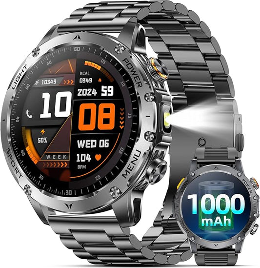 Military Smart Watches for Men, Smart Watch with 1000 mAh Battery/Answer/Dial Calls/Fitness Tracker/Flashlight/Heart Rate/Sleep Monitor/100+ Sports Mode, 1.7″ Waterproof Smartwatch for Android/iPhone