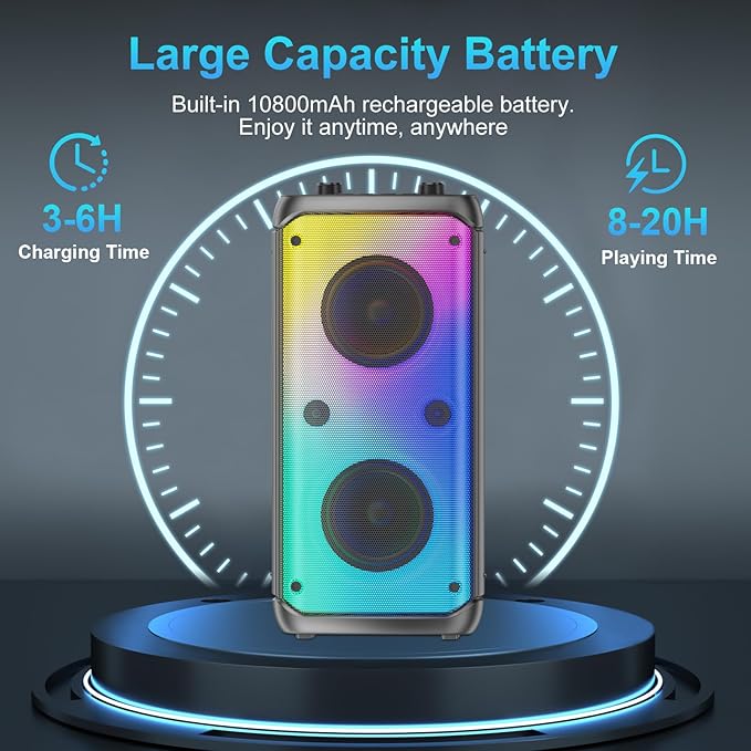 Bluetooth Speaker, 80W Peak Outdoor Speakers Bluetooth Wireless, TWS Portable Party Speakers with Subwoofer, Deep Bass, LED Colorful Lights, Loud Stereo Sound Boombox for Home, Camping, Travel
