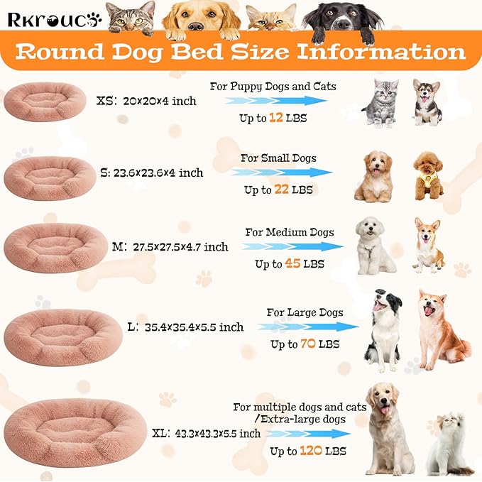 Fluffy Dog Bed Calming Donut Beds for Large Dogs Warming Round Small Medium Pet Nest Cozy Cat Mattress Indoor Washable Puppy Kennel Kittens Sleep Mat (M, 27.5×27.5 inch, Fresh Pink)
