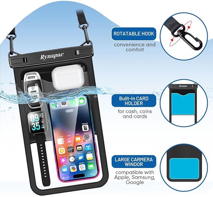 [Up to 10"] Large Waterproof Phone Pouch Bag - 2 Pack IPX8 Waterproof Phone Case for iPhone 17 16 15 Pro Max Galaxy S26 S25 Ultra, Touchscreen & Underwater Photography, Beach Cruise Travel Essentials