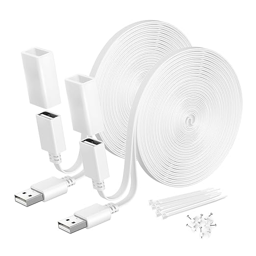 Itramax Flat USB A Male to Female Power Extension Cable 20FT/6M 2Pack,White