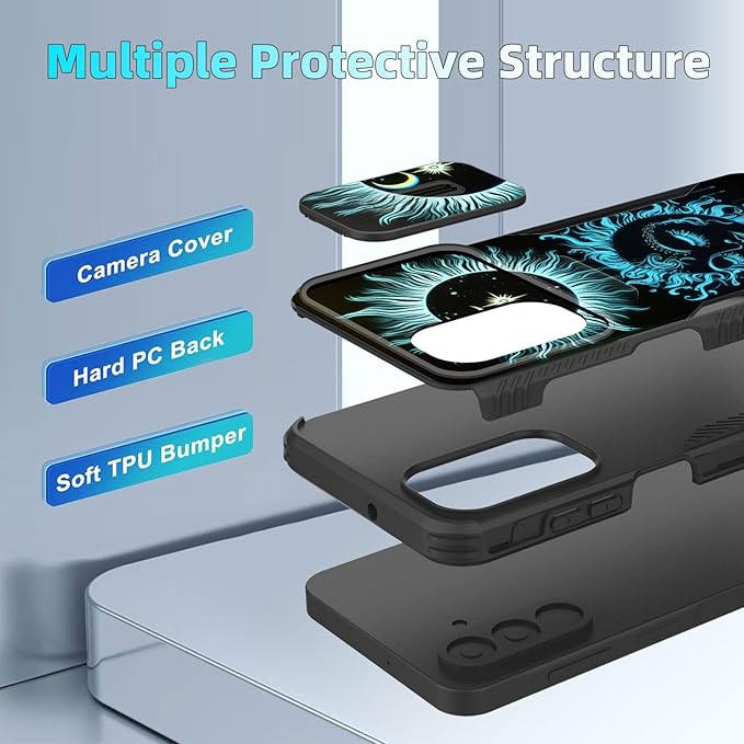 for Galaxy A26 5G Case Built in Slide Camera Lens Cover,Heavy Duty Shockproof Protection Dual Layer Case for Samsung Galaxy A26 5G 6.7" 2025,Sun Moon