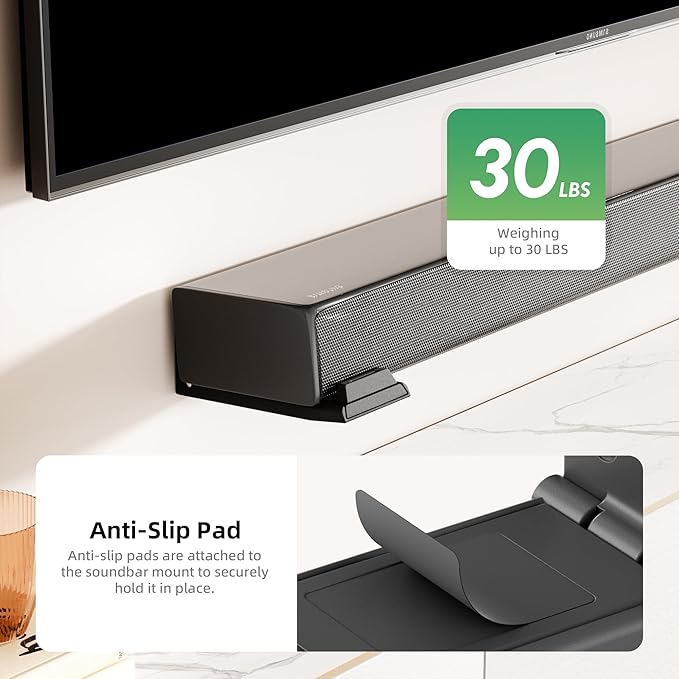 ELETIUO Soundbar Wall Mount Bracket for Samsung, LG, Sony, JBL, Vizio, Sonos and More, Depth Adjustable 3.5”-6.1”, Soundbar Shelf Under TV, Black