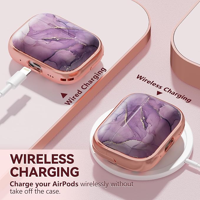 Inesore for AirPods Pro 3 Case 2025 with Lock, for Women Girly Floral Cute Case Compatible with Apple Airpods Pro 3rd Generation Cover, with Phone Stand,Keychain & Cleaner Kit-Purple Gold Marble