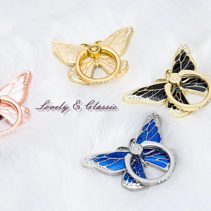 Butterfly Cell Phone Ring Grip Holder, 360 Degrees Rotation Phone Ring Grip Stand, Metal Finger Kickstand Compatible with iPhone, Samsung Galaxy,Android Phone