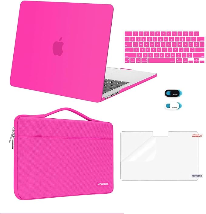 MOSISO Compatible with MacBook Air 13 inch Case M5 2026 M4 2025 M3 M2 2024-2022 A3449 A3240 A3113 A2681,Hard Shell&Sleeve Bag&Keyboard Skin&Webcam Cover&ScreenFilm for MacBook Air 13.6, Bright Rose
