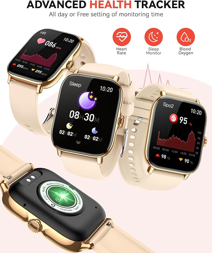 Smart Watch for Women Men- Answer/Make Call, IP68 Waterproof Fitness Step Tracker Watch with Sleep Monitor/Activity Counter/110+ Sport Mode, Smartwatch for Andriod iPhone Compatible, Gold