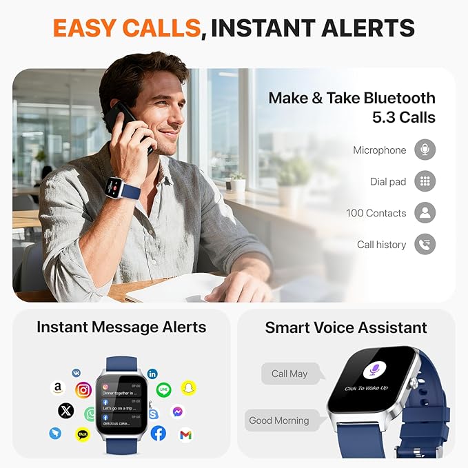 Smart Watch for Women Men,(Answer/Make Call) 1.83'' HD Fitness Activity Tracker Smartwatch for Android iPhone iOS Compatible,IP68 Waterproof Step Counter with Sleep Monitor (Modern, Blue, 1.83)