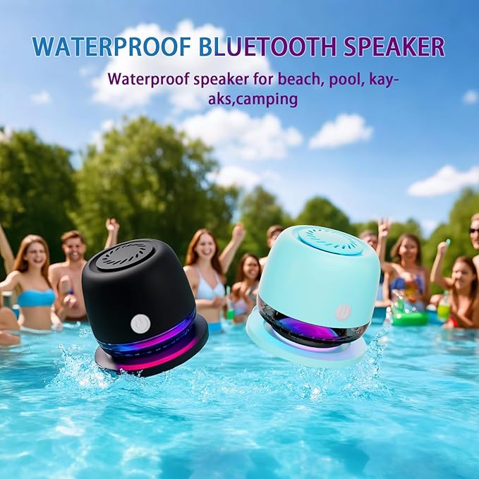 IPX67 Waterproof Shower Bluetooth Speaker,Magnetic Speakers,Wireless Induction Bluetooth Speaker with 6 RGB Light,Ideal Gift for Men,Women,Outdoor,Camping,Party,Room,Car,Home (Cyan Green)
