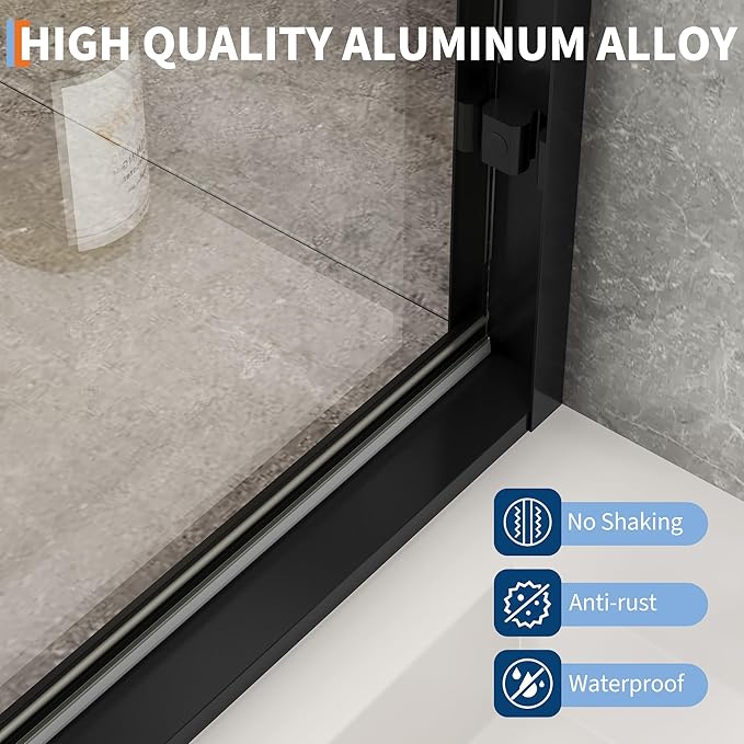 Sliding Shower Door 44–48 Inch W x 72 Inch H – Framed Double Sliding Tempered Glass Shower Enclosure with Easy-Clean Coating, Safe Wet-Dry Separation Design for Family Bathrooms Matte Black