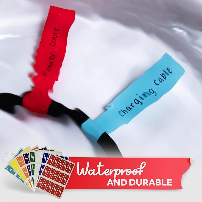 XFasten Cable Labels Tags for Cable Management 240 pcs Waterproof Cord Labels for Electronics 8 Colors Easy to Write On and Smudge-Resistant for Ethernet Cord, Charger, Audio Wires