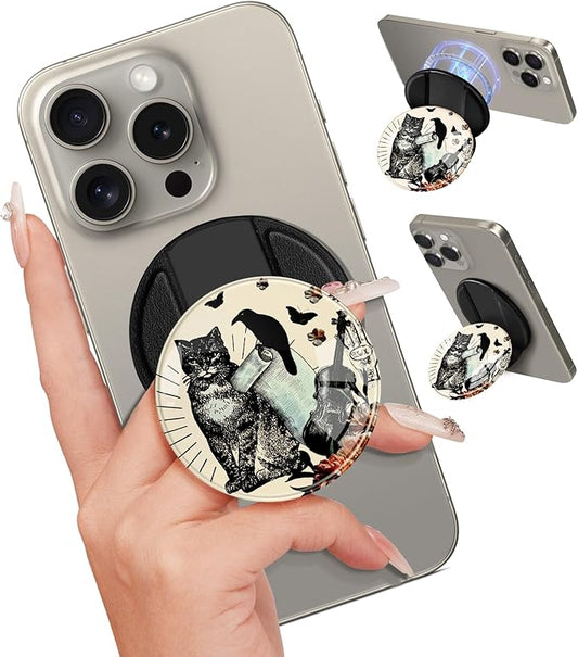 Kidcube Magnetic Phone Grip Compatible with Magsafe - Cell Phone Grip Stand Ring Holder Magnet Kickstand Removable Accessories for iPhone 16 Pro Max/16/15/14/13/12 Series Women Girls Cute Cat Bird