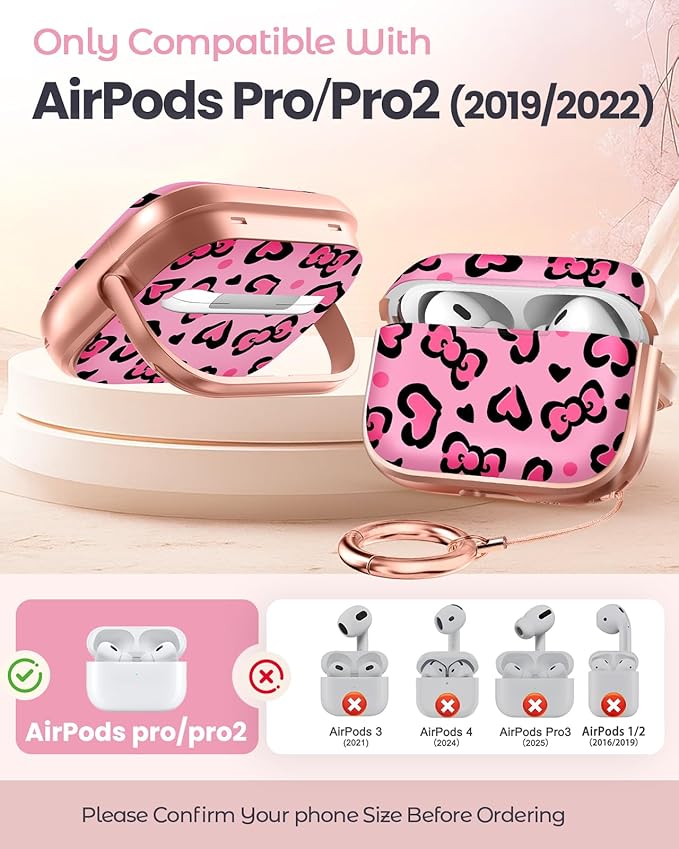 Coralogo for AirPods Pro2/Pro Case with Safety Lock - Cute Cartoon for AirPods Pro1/2 Generation for Women Girls Fashion Stylish Leopard Pattern Design Kawaii Girly Girlish Hard Protective Cover
